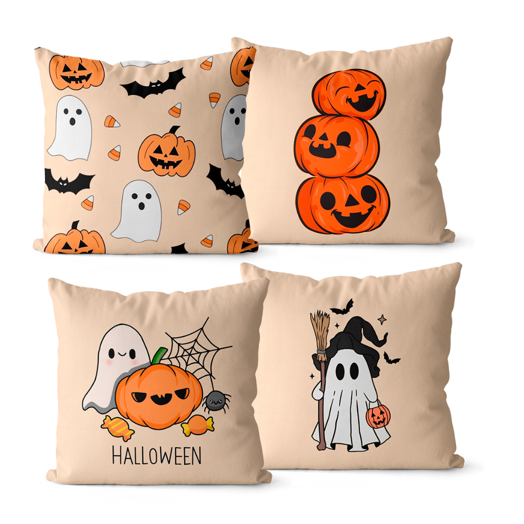 Kit 4 Capas de Almofadas Decorativas 45x45 - Halloween