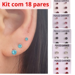 Kit com 18 pares de brincos trio com várias cores em Oferta na Shopee