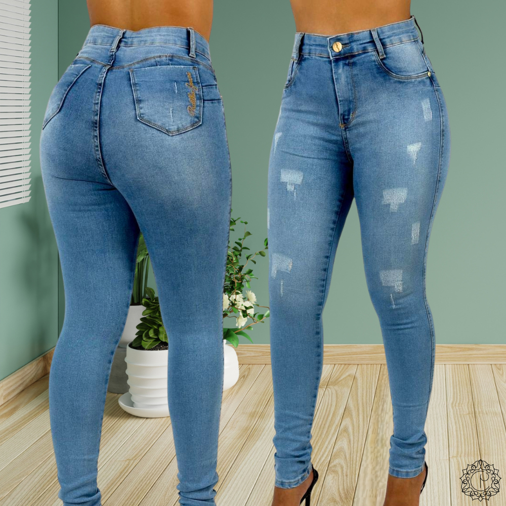 Calça Jeans Skinny Cintura Alta Efeito Levanta Bumbum