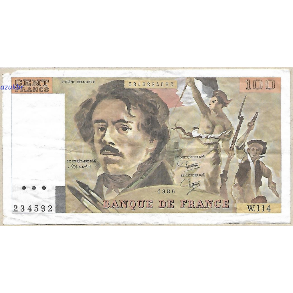 * CÉDULA FRANÇA 100 FRANCOS 1986 P.154 REG/BC - COM FALTAS NAS BORDAS - VER IMAGENS *