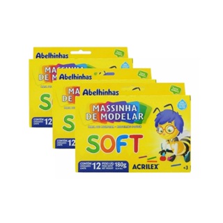 Kit 03 Caixas Massinha De Modelar 12 Cores Soft Acrilex 180g em Oferta na Shopee