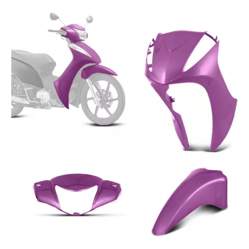 Kit Carenagem 3 Peças Biz 125 KS/ES 2012/2013 Frontal+Carenagem do Farol+Paralama Dianteiro Rosa Gloss