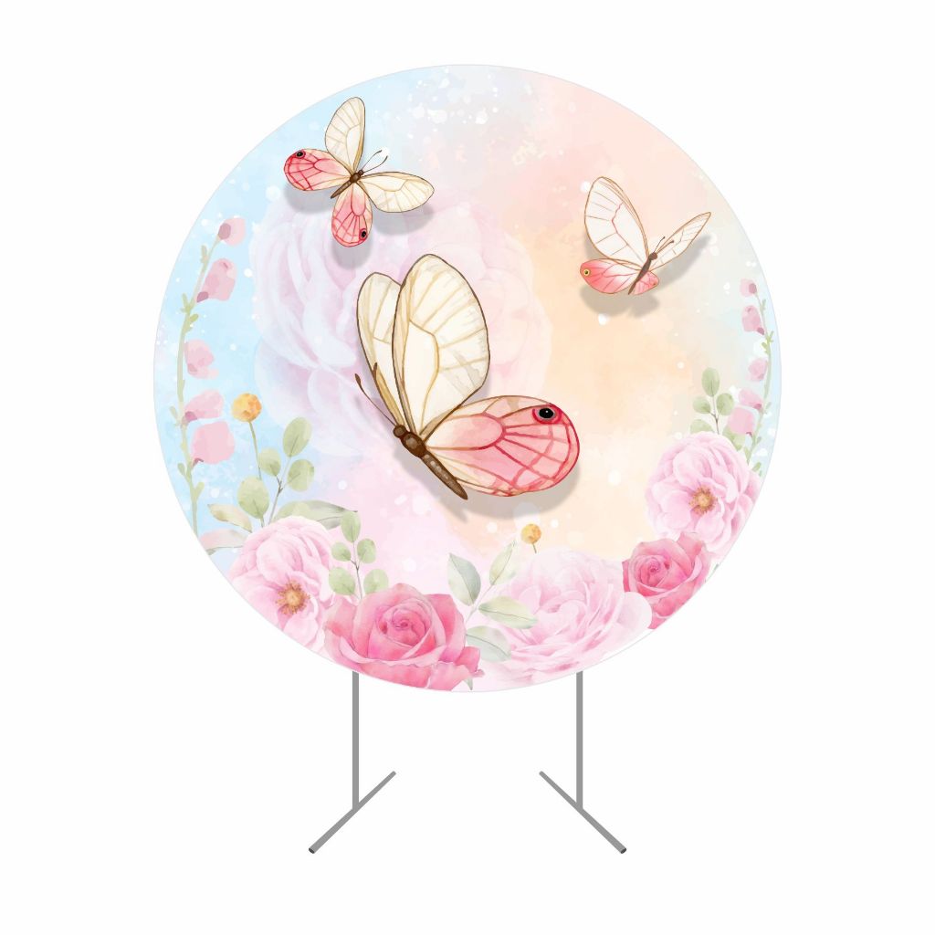 Painel Festa Redondo Borboletas Sublimado C/ Elástico - 1,50 em Oferta na Shopee