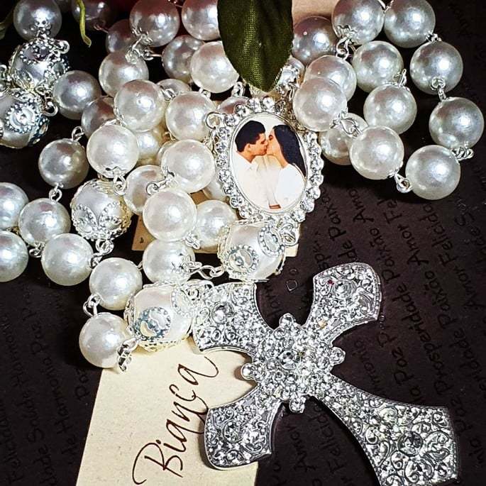 Terço de Noiva Personalizado com Foto em Pérolas