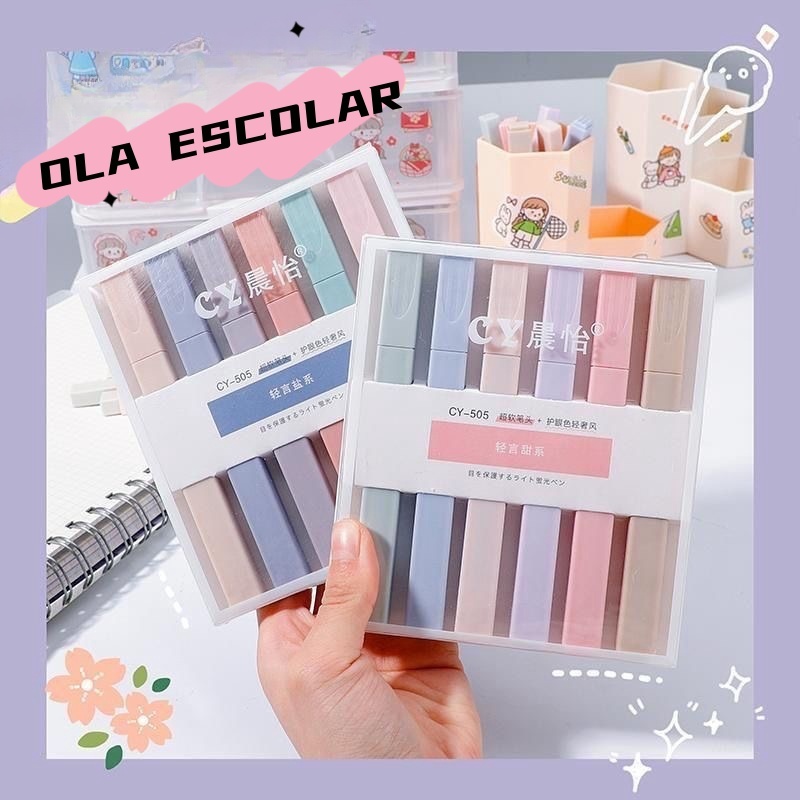 conjunto 6 Cores PASTEL CY/WD Protetor Olhos Marca texto Caneta Iluminador Quadrada Barato em Oferta na Shopee