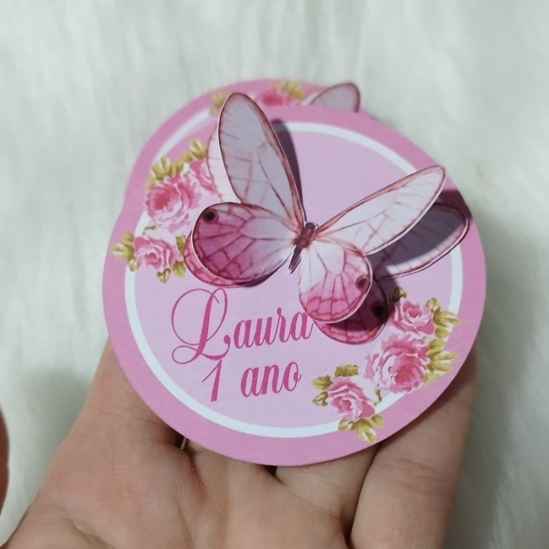 TAG para esfera acrílico 6,5 cm personalizado tema jardim encantado borboleta dupla em Oferta na Shopee