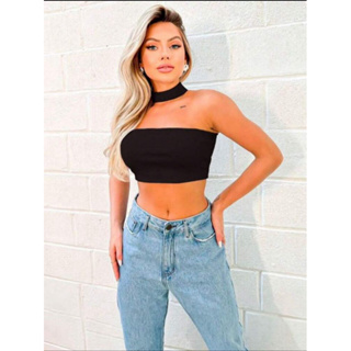 Cropped Top Faixa Tomara Que Caia Gola pescoço Verão Blogueira em Oferta na Shopee