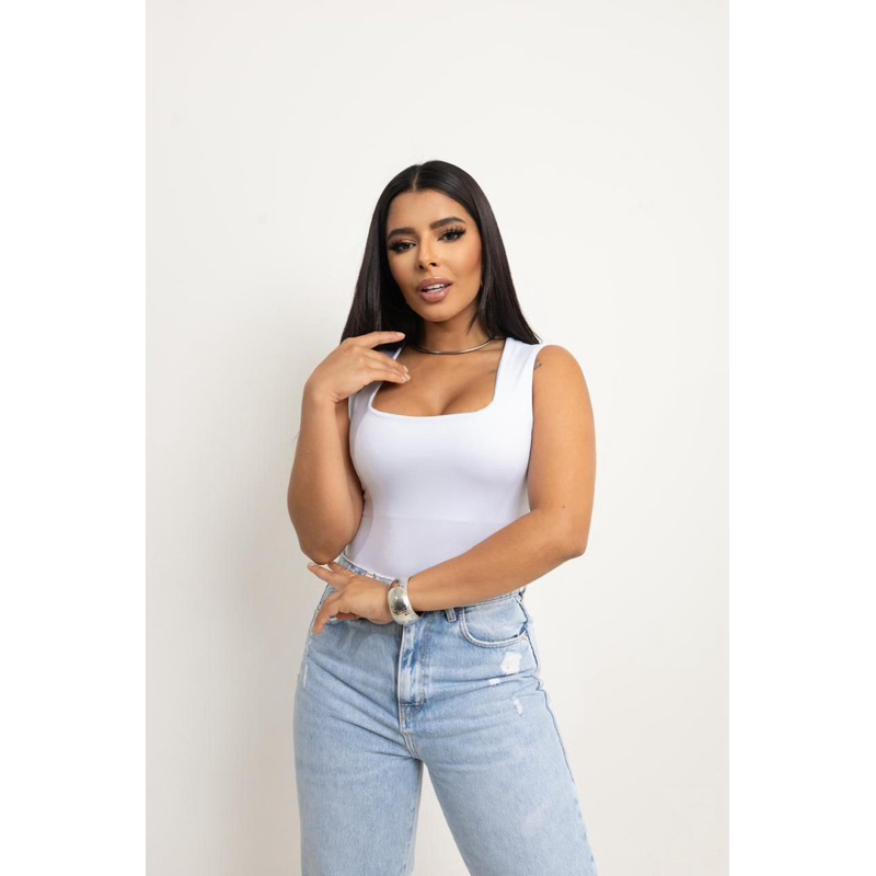 Bory Borie Bori Feminino Suplex Decote Quadrado Regata Premium Moda Blogueira Tendência Verão