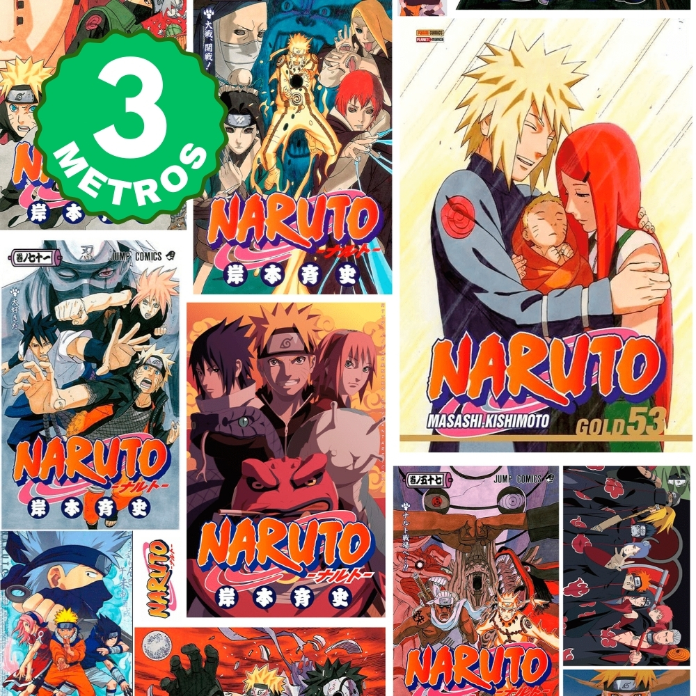 Papel De Parede Adesivo Naruto Manga Colorido Gamer Geek HQ Adesivo Lavável 3 Metros