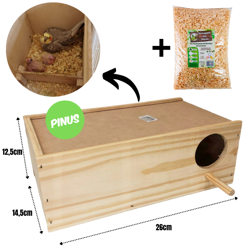 Kit Ninho de Madeira P/ Agapornis Criação + Pacote de Serragem em Oferta na Shopee