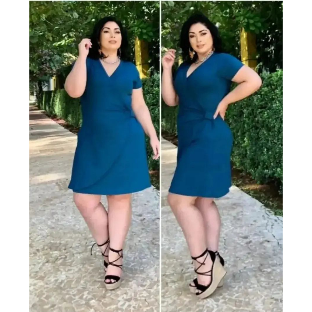 Vestido Envelope Plus Size Liso Soltinho Moda Feminina Elegante