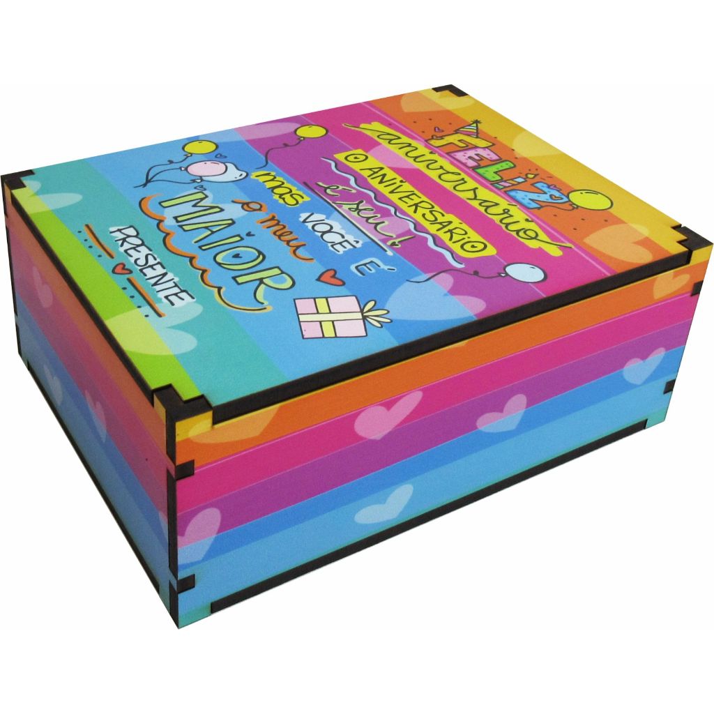 Caixa Presente Decoração Feliz Aniversário 23x17x9 Mdf em Oferta na Shopee