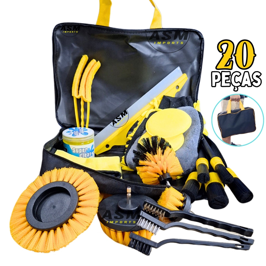 Produtos P Limpeza Automotiva 20pçs p Lavagem Carro Conjunto Completo com Escovas Pincéis Luva Rodo Esponjas Aplicador