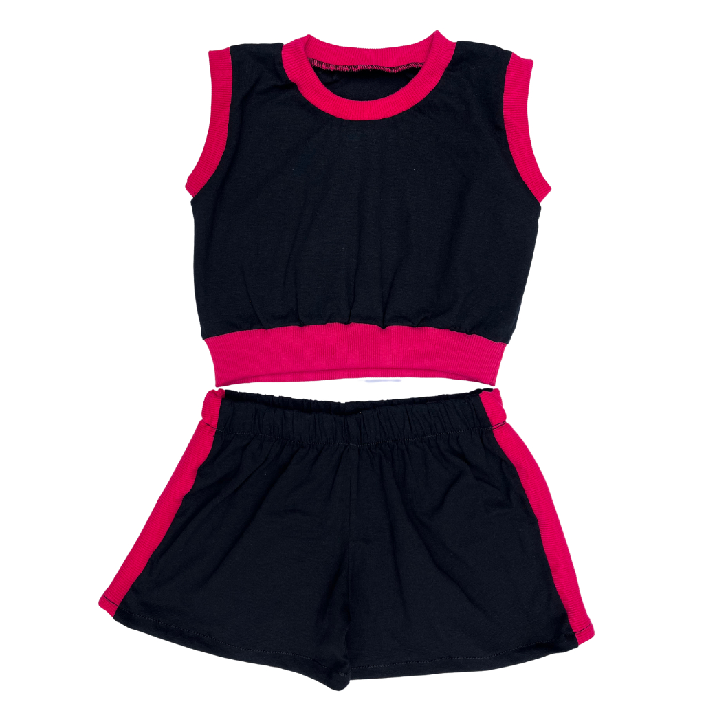 Conjunto Infantil Feminino em Malha 100% Algodão Moda Blogueirinha Blusa Cavada e Short para Meninas