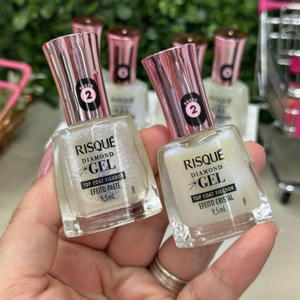 Kit 2 Esmalte Diamond Gel Risque Top Coat Paete e Cristal