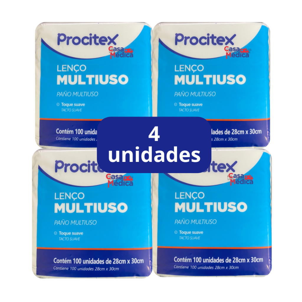 Lenço para Banho Multiuso 28x30cm 100un PROCITEX - Kit 4 unidades