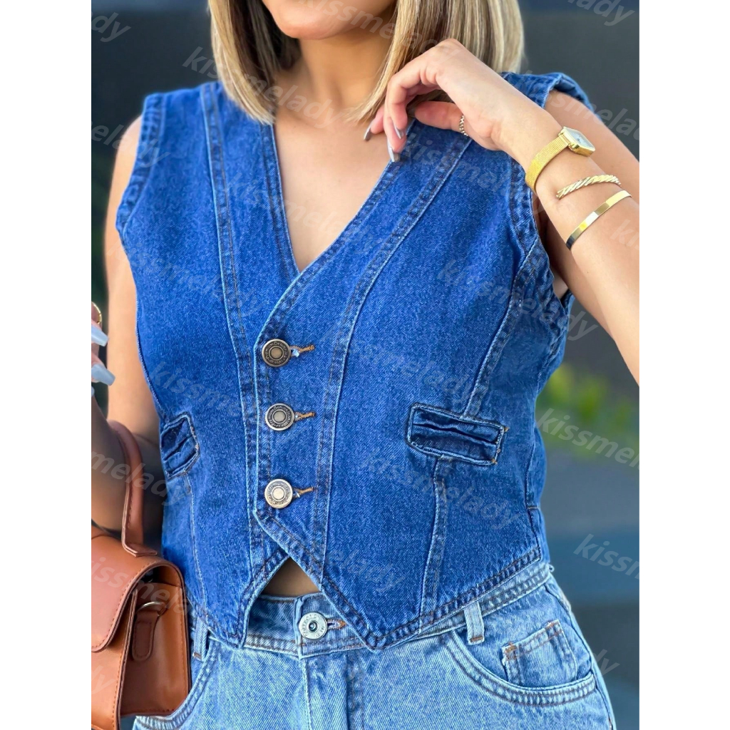 kissmelady 8141coletes jeans feminina cropped top sem manga 8141 em Oferta na Shopee