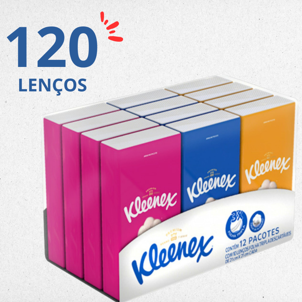120 Lenço de Papel Triplo Kleenex Kit Descartavel Pano Toalhas
