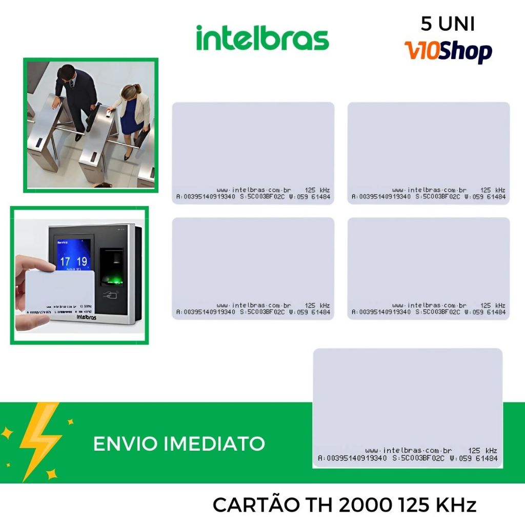 Kit 5 Cartão Proximidade Rfid 125 Khz Th 2000 Intelbras Abertura Fechadura Controle Acesso e Ponto