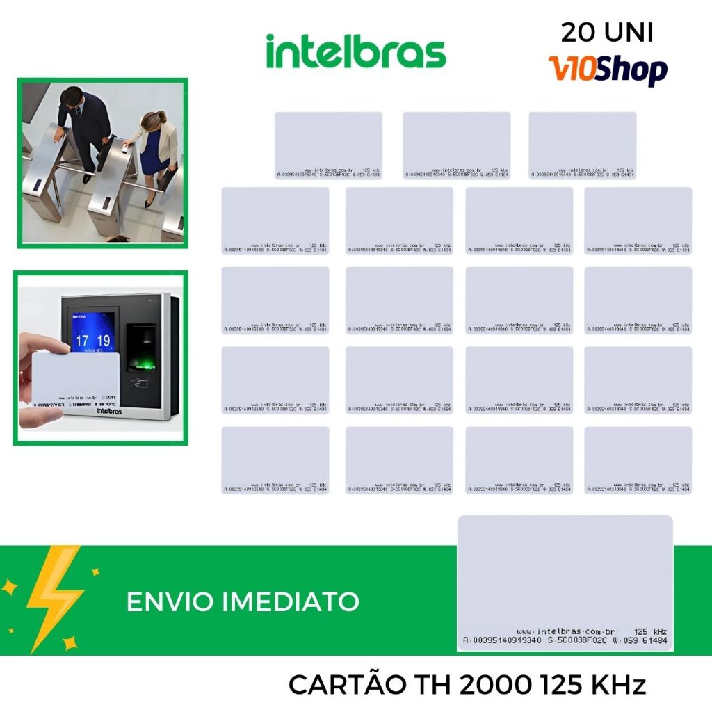 Kit 20 Cartão Proximidade Rfid 125 Khz Th 2000 Intelbras Abertura Fechadura Controle Acesso e Ponto
