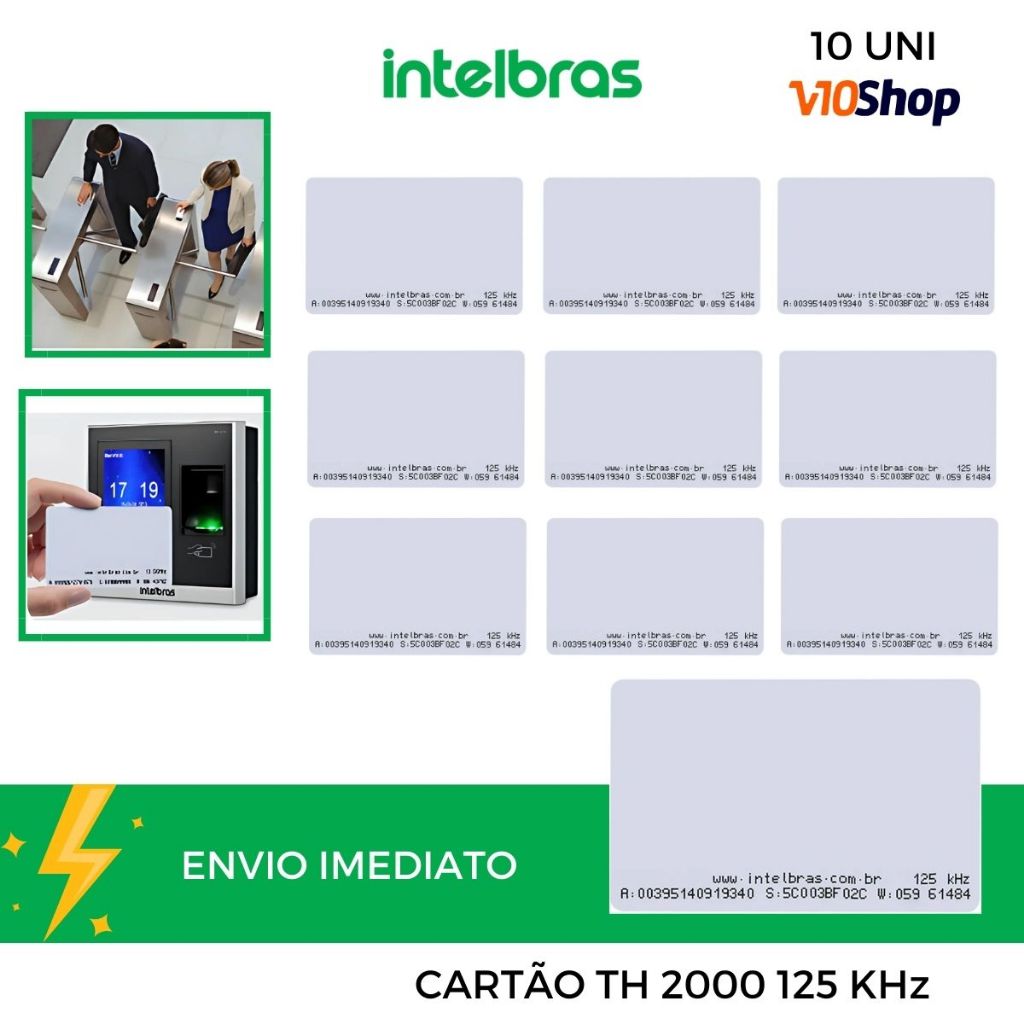 Kit 10 Cartão Proximidade Rfid 125 Khz Th 2000 Intelbras Abertura Fechadura Controle Acesso e Ponto