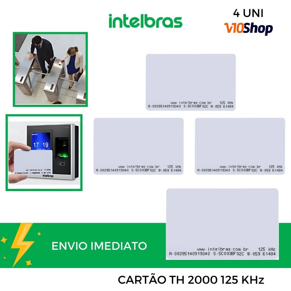 Kit 4 Cartão Proximidade Rfid 125 Khz Th 2000 Intelbras Abertura Fechadura Controle Acesso e Ponto
