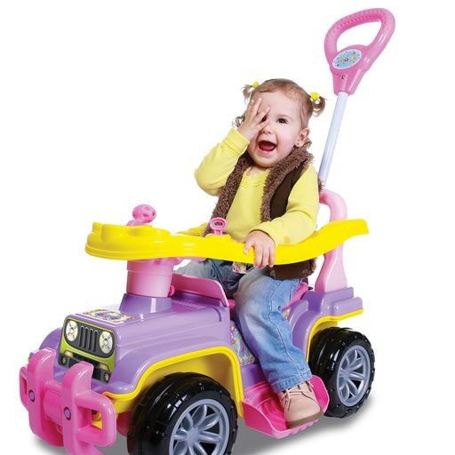 Carrinho De Passeio Infantil Com Empurrador Bebe Jip Jip Menina Quadriciclo de Passeio com Buzina