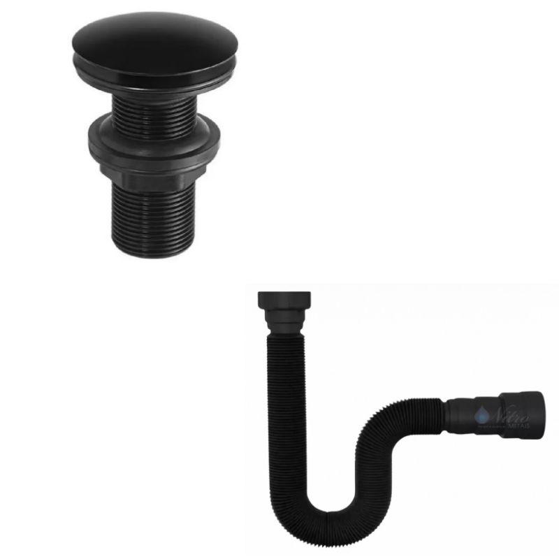 Kit Sifão Universal Preto + Válvula Click-Up Lavatório Cuba em Oferta na Shopee