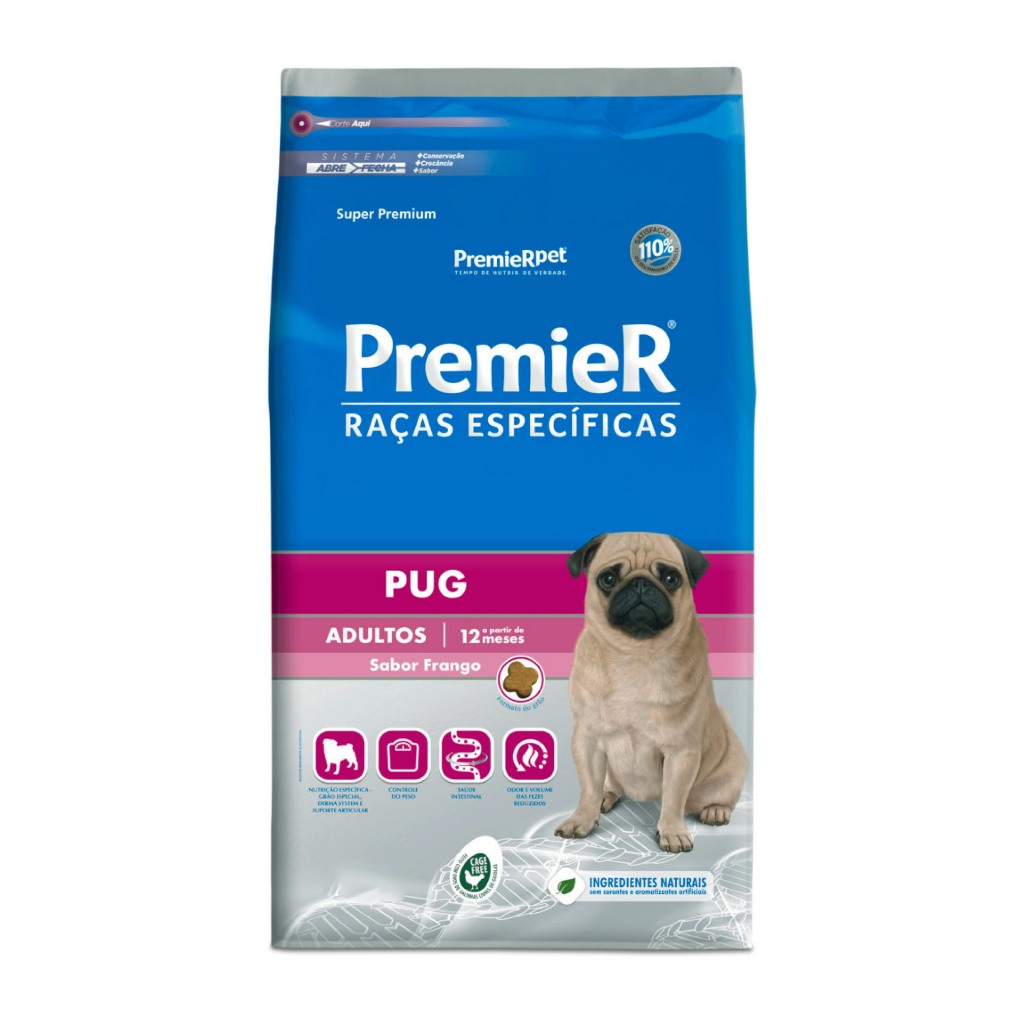 Ração Premier Raças Específicas Pug Cães Adultos Porte Pequeno Sabor Frango 2,5kg - Pets