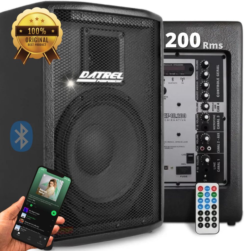 Kit Caixa de Som 400w Profissional Datrel 10 Amplificada Ativa + Passiva acustica Palco Igreja show