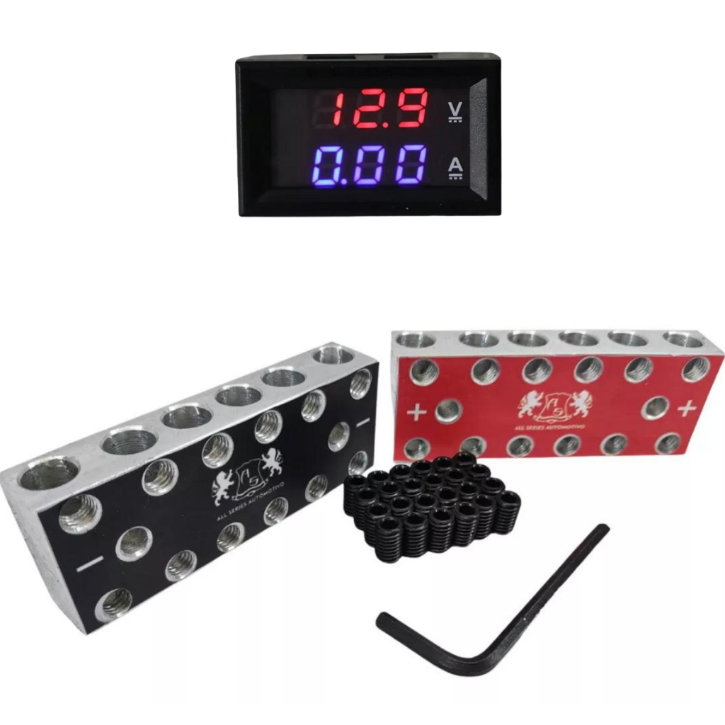Barramento 6x6 Bloco Distribuidor + Voltímetro Digital 12v