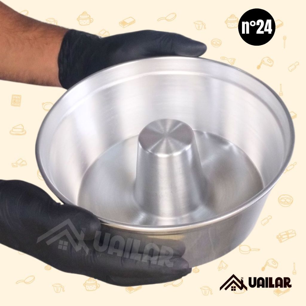 Forma Assadeira 24 cm diâmetro 2,8 L de alumínio Bolo Pudim Redonda Tubo - Padaria confeitaria alumínio com cone