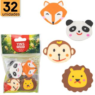 32 Borrachas Escolar Ponteiras Yins Bichinhos Raposa Panda leão Macaco YINS PAPER em Oferta na Shopee