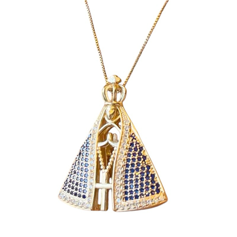 Colar Nossa Senhora Aparecida a Ouro 18k Folheada Antialérgico Zircônia