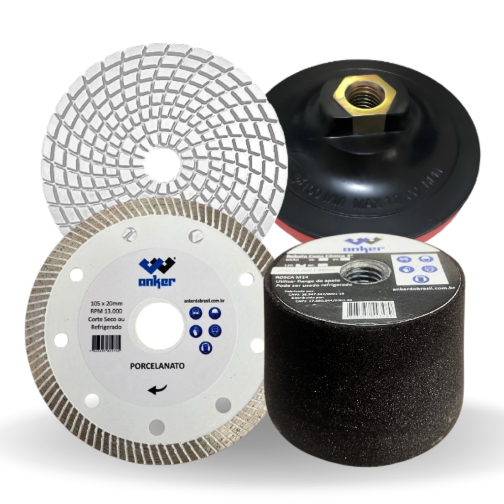 Kit Acabamento 45 Porcelanato Rebolo Lixa Suporte Disco em Oferta na Shopee