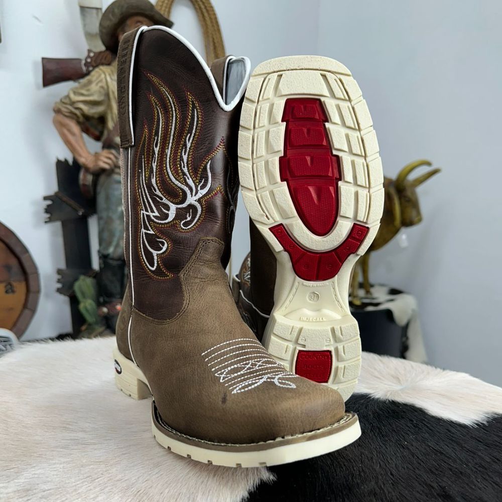 Bota Masculina Texana Capelli Boots Cano Médio Bordado Solado Branco
