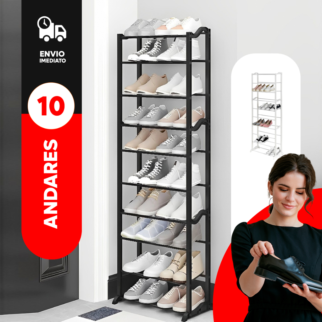 Sapateira 10 Andares 30 Pares | Leve, Compacta e Resistente | Fácil Montagem | Envio Imediato