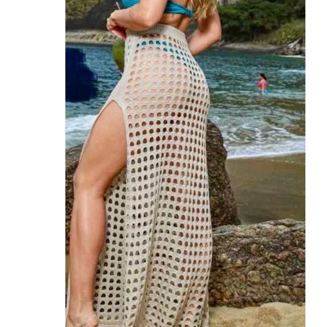 Saída Saia Longa Saída de banho Elegante de Praia Feminina Crochê Tricot