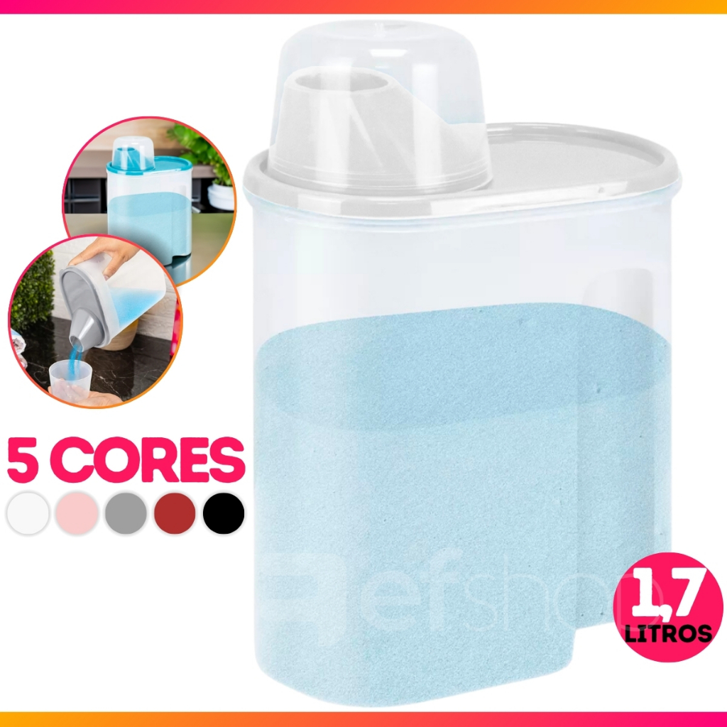 Porta Sabão Em Pó Com Medidor Tampa Dosadora Econômico 1700ml Lavanderia em Oferta na Shopee