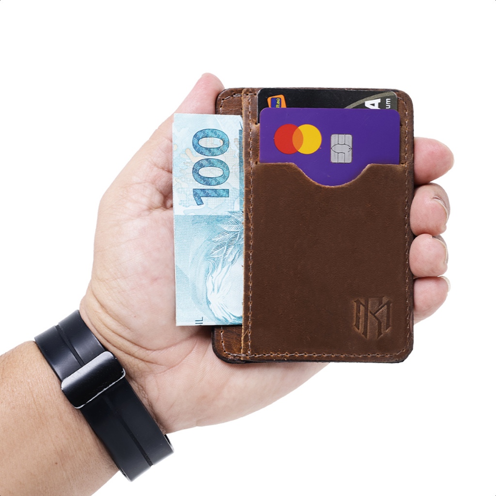 CATEIRA MASCULINA PORTA CARTAO EM COURO LEGITIMO ROMORO