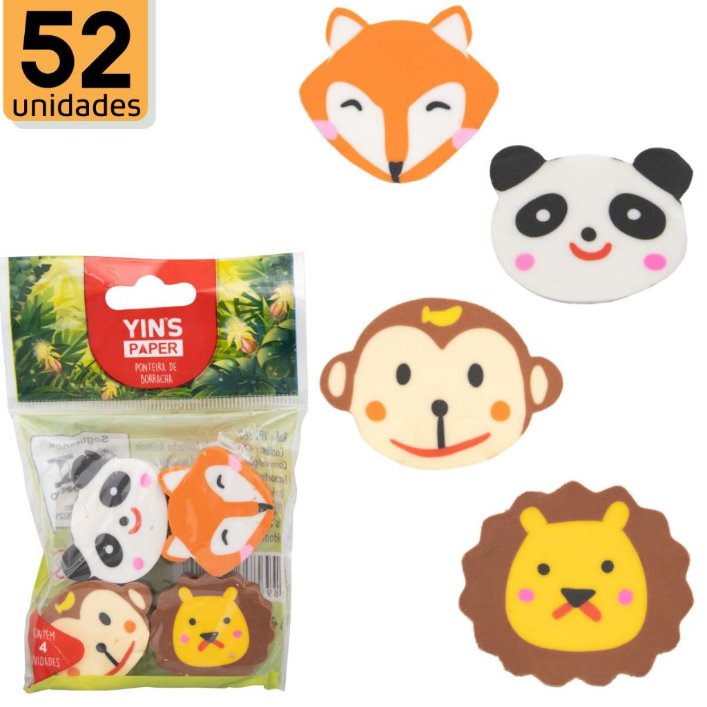 52 Borrachas Escolar Ponteiras Yins Bichinhos Raposa Panda leão Macaco YINS PAPER em Oferta na Shopee
