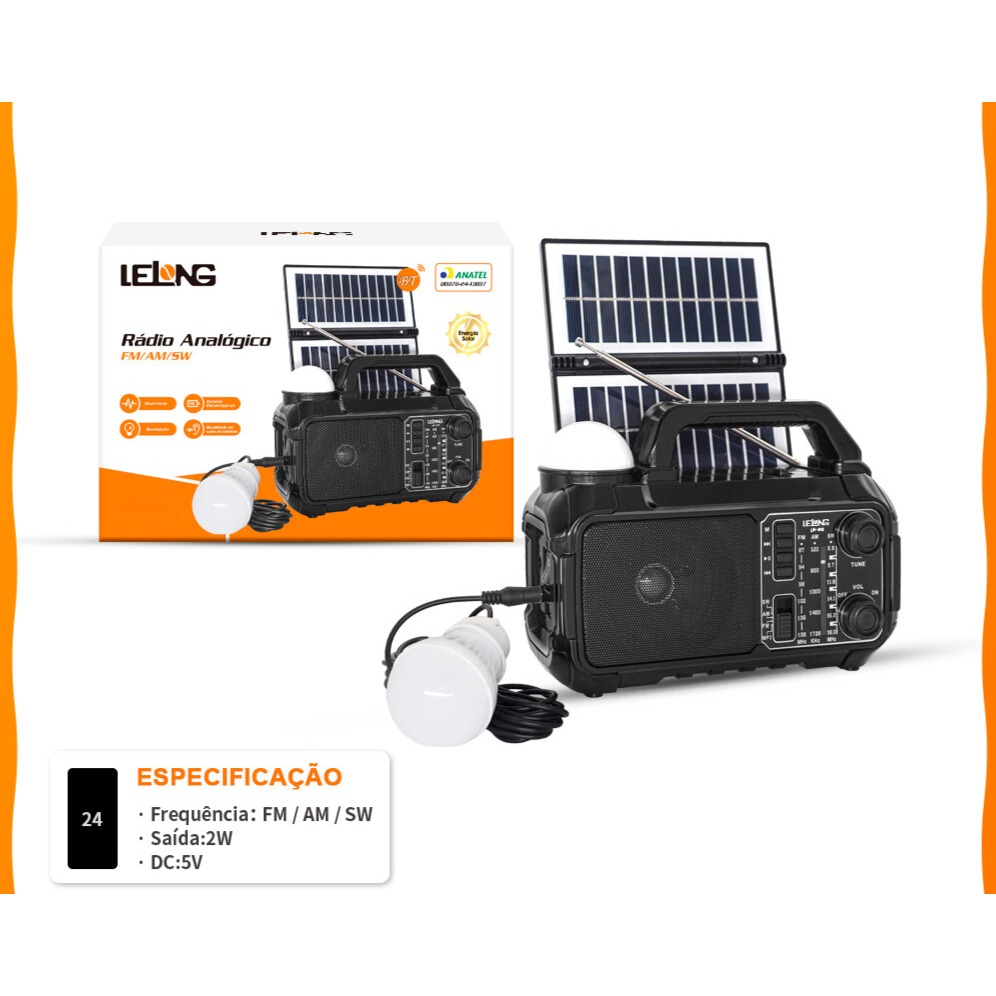 Rádio ANALÓGICO Portátil Recarregavel Placa Solar Holofote Bluetooth+ Lâmpada de Emergênci...