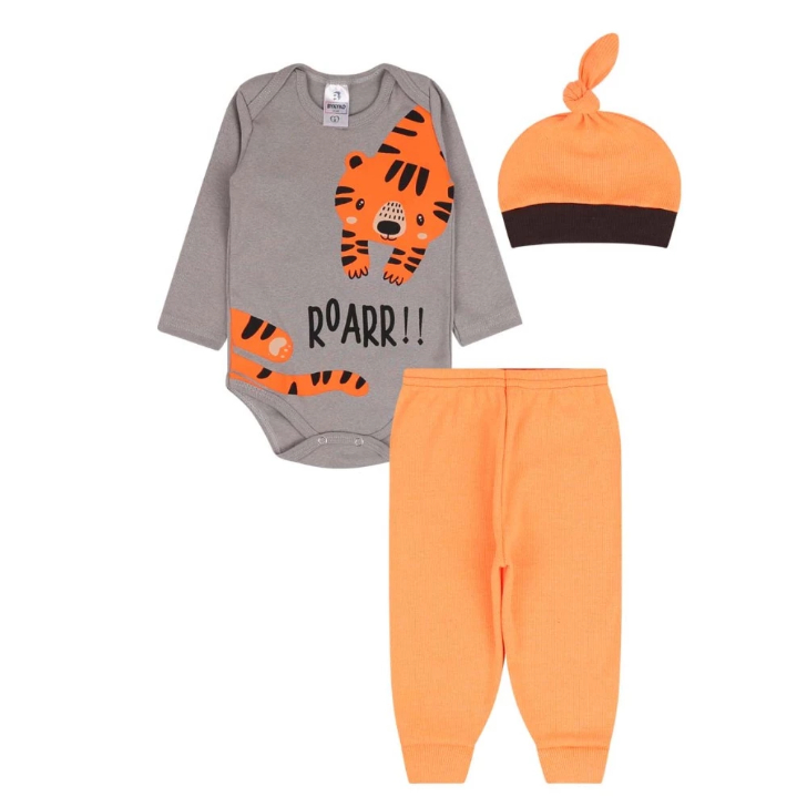 Kit Body para Bebe modelo Americano, Calça e Toca