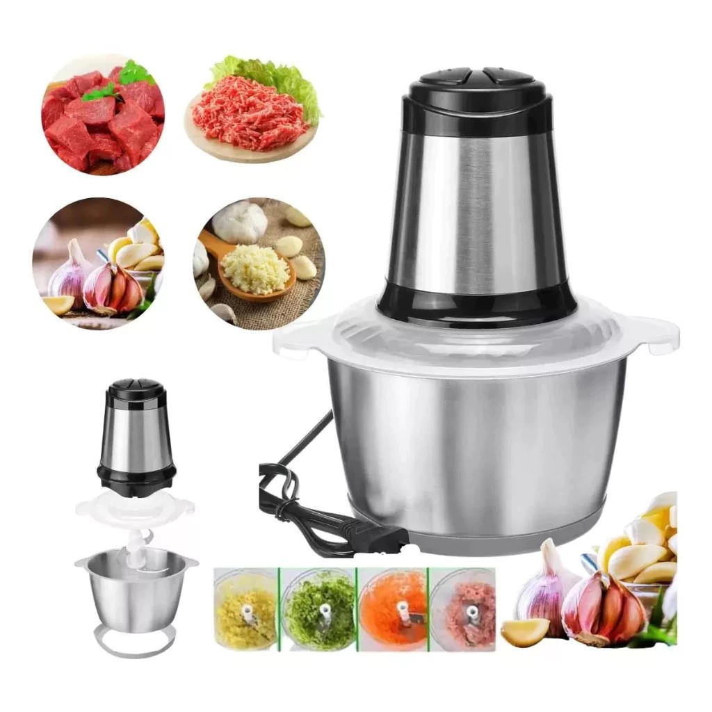 Triturador Moedor Elétrico 2L Potente Carne Picador Legumes Temperos Inox 110v/220v