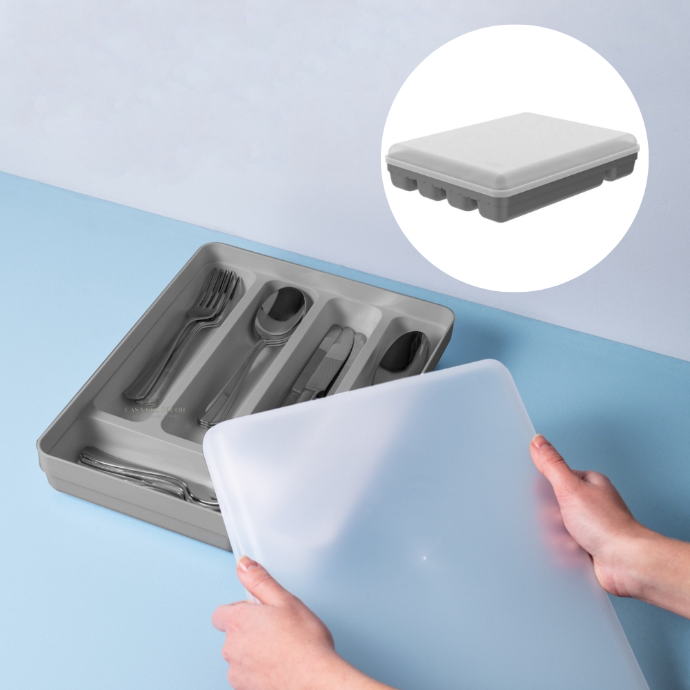 Porta Talher Com Tampa Organizador Para Gavetas de Cozinha e Utensílios 5 Divisões  36cm x 28cm - Home & Living