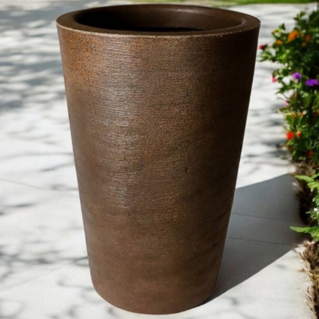 Vaso para Planta 58x36cm em Polietileno Decorativo Coluna Redonda Cone Moderno Escovado