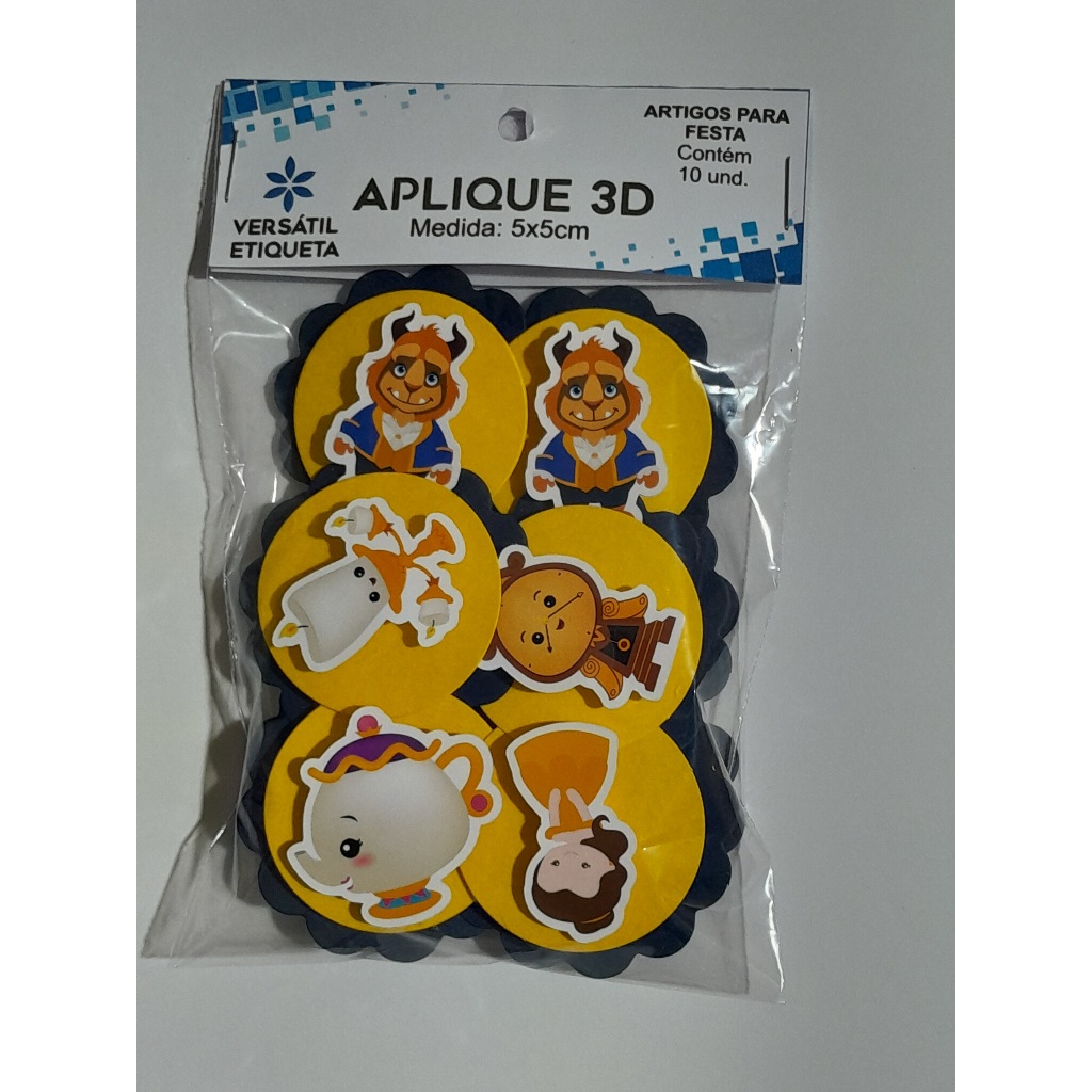 10 Apliques 3D Latinha Tubete A Bela e Fera Cute Princesa - Etiqueta - Rótulo - Tag - Topper