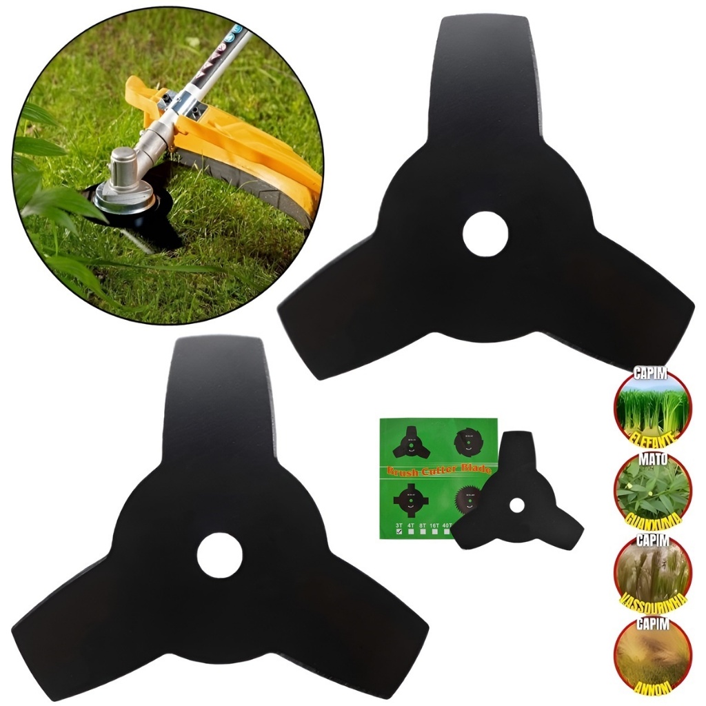 Disco Lâmina 3 Pontas Furo 25,4mm e 20mm Para Roçadeiras Stihl Toyama Tekna Garthen Branco