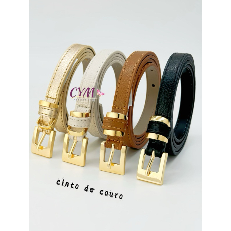 cinto de Couro feminino fivela quadrado dourado em Oferta na Shopee