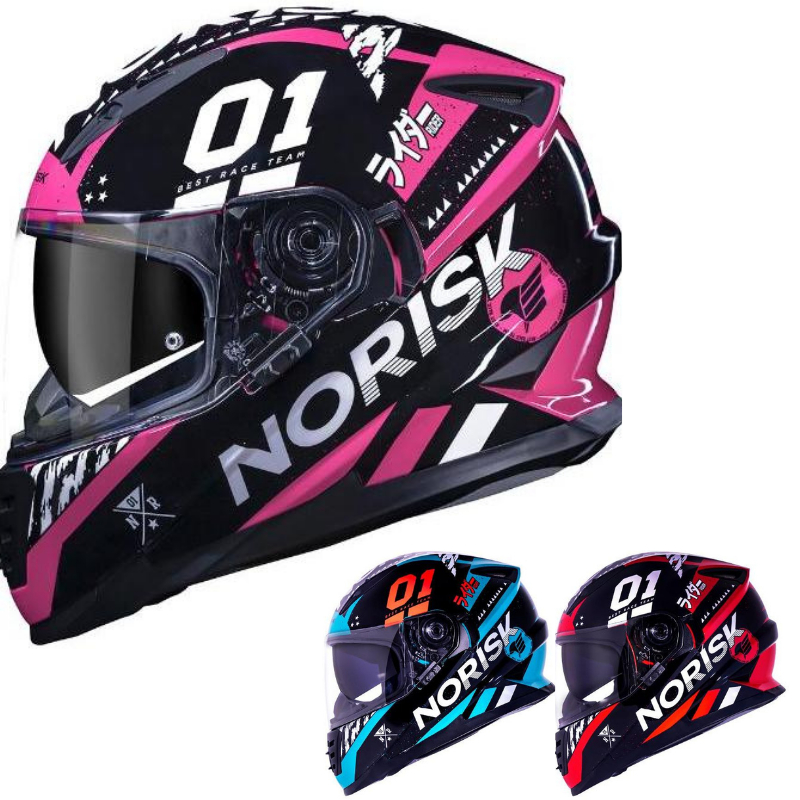 CAPACETE MOTO NORISK FF302 SOUL TOKYO ROSA VERDE VERMELHO FECHADO MASCULINO FEMININO 56 58 60 62